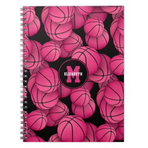 hot pink black personalised girls basketball notebook