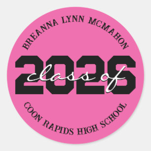 Hot Pink & Black Personalised Graduation Stickers