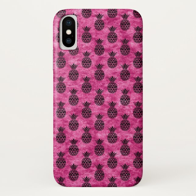 Hot Pink & Black Pineapple Tropical Summer Pattern Case-Mate iPhone Case (Back)