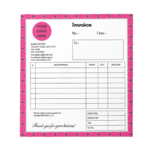 Hot Pink Black Plaid Company Business Invoice Notepad