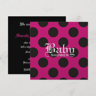 Hot Pink & Black Polka Dot Baby Invitation