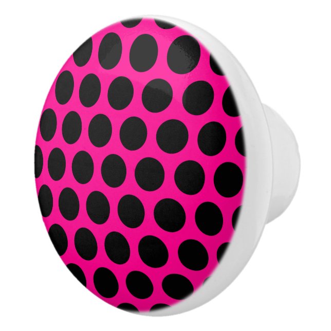 Hot Pink Black Polka Dot Ceramic Knob (Right)