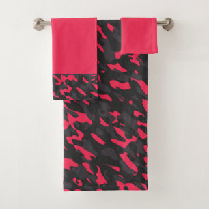 Hot pink Black Purple Camo Abstract Bath Towel Set