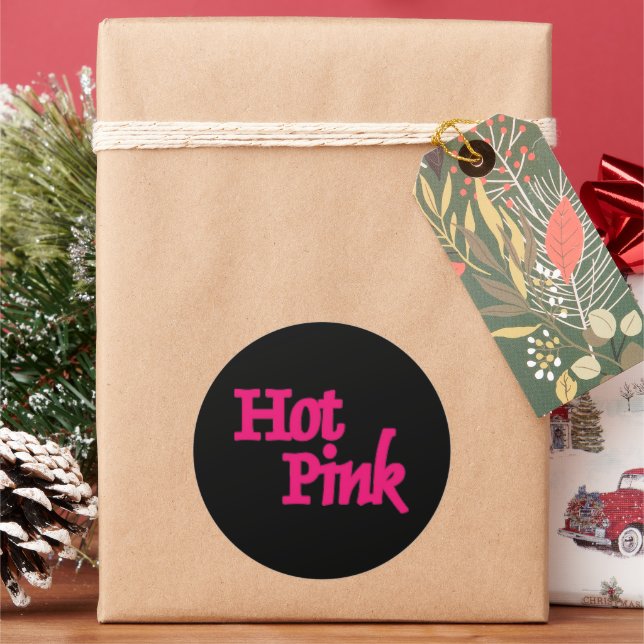 Hot Pink black round large stickers (Holiday)