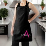 Hot Pink Black Script Girly Monogram Name Apron<br><div class="desc">Black and Hot Pink Monogram Name Apron. This makes the perfect sweet 16 birthday,  wedding,  bridal shower,  anniversary,  baby shower or bachelorette party gift for someone that loves glam luxury and chic styles.</div>