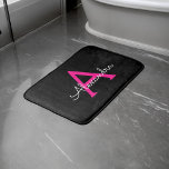 Hot Pink Black Script Girly Monogram Name Bath Mat<br><div class="desc">Black and Hot Pink Simple Script Monogram Name Bath Mats. This makes the perfect graduation,  birthday,  wedding,  bridal shower,  anniversary,  baby shower or bachelorette party gift for someone that loves glam luxury and chic styles.</div>