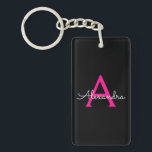 Hot Pink Black Script Girly Monogram Name Key Ring<br><div class="desc">Black and Hot Pink Simple Script Monogram Name Keychain. This makes the perfect sweet 16 birthday,  wedding,  bridal shower,  anniversary,  baby shower or bachelorette party gift for someone that loves glam luxury and chic styles.</div>