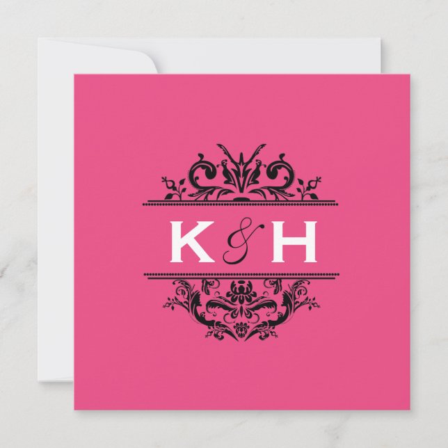 Hot Pink & Black Square Crest Invite (Front)