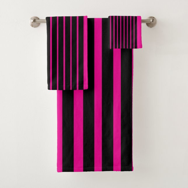 Hot Pink Black Stripe  Bath Towel Set (Insitu)