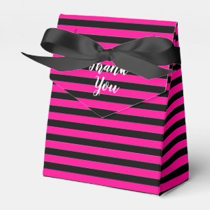 Hot Pink Black Stylish Stripes Thank You Favour Box
