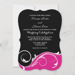Hot Pink Black Swirl Bracket Wedding Invites