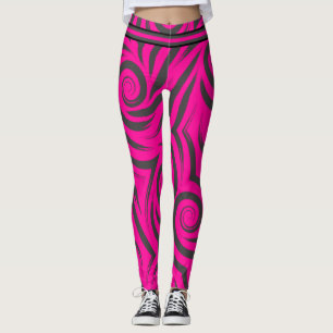 Hot Pink & Black Swirls Leggings