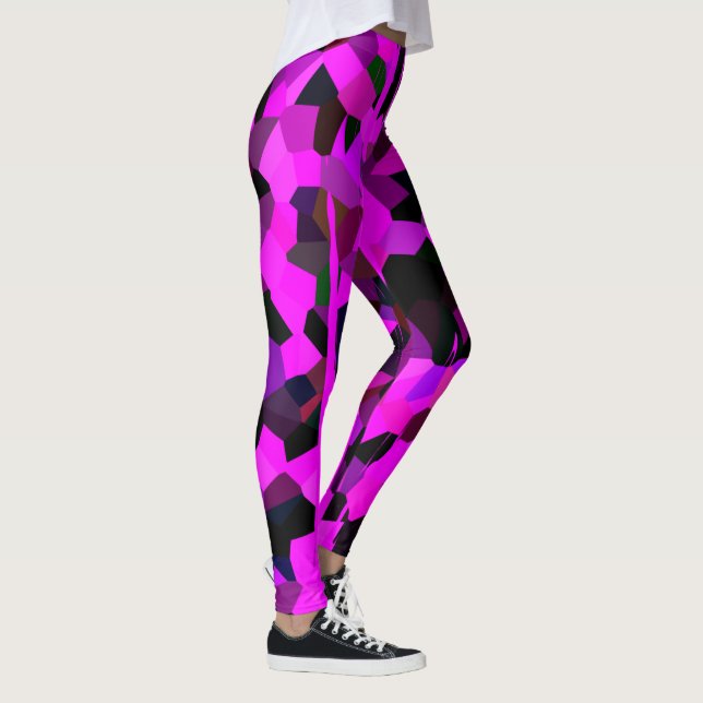 Hot Pink Black Triangles Pattern Boho Chic Artsy Leggings (Right)