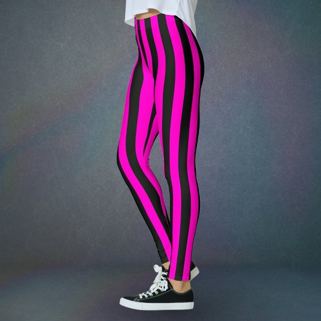 Hot Pink Black Vertical Wide Stripe Leggings (Creator Uploaded)