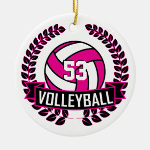 Hot Pink & Black 🏐 Volleyball Logo Wreath Ceramic Ornament