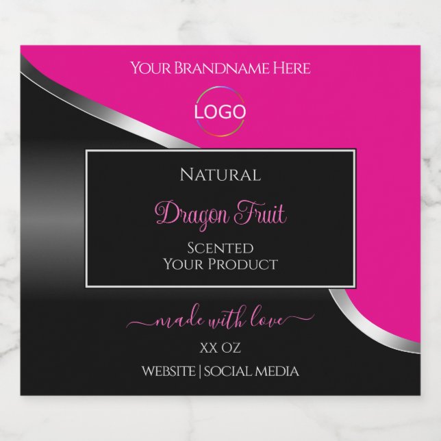 Hot Pink Black Wavy Silver and Logo Product Labels (Single Label)