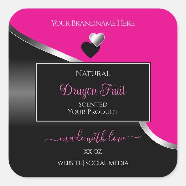 Hot Pink Black Wavy Silver Hearts Product Labels (Front)