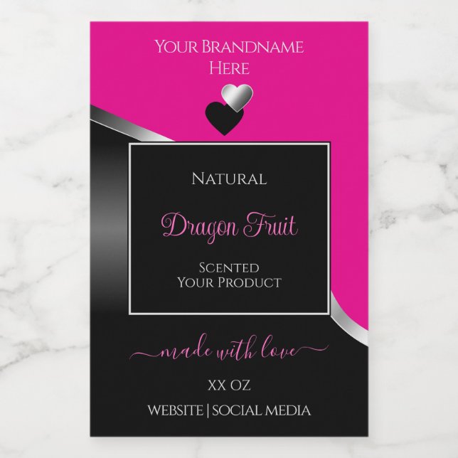 Hot Pink Black Wavy Silver Hearts Product Labels (Single Label)