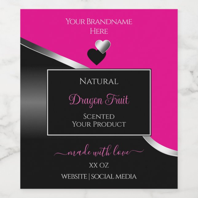 Hot Pink Black Wavy Silver Hearts Product Labels (Single Label)