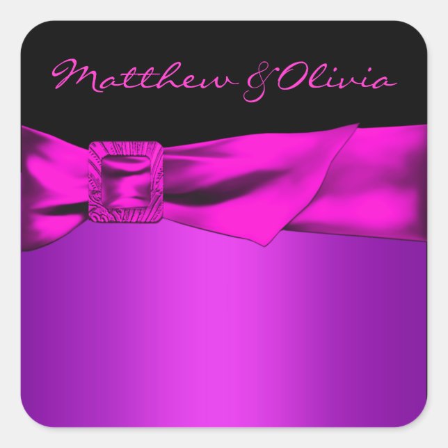 Hot Pink Black Wedding Favour Labels Envelope Seal (Front)