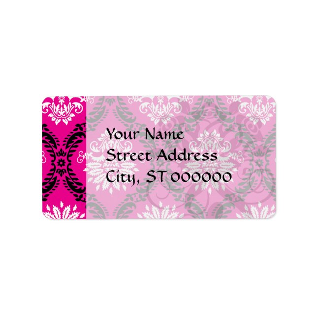 hot pink black white ornate damask label (Front)