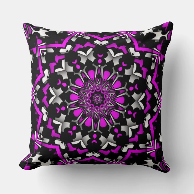 Hot Pink Black White Petal Graphic Patterns Pillow (Front)