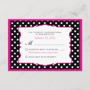 Hot Pink Black & White Polka Dot Wedding RSVP Card