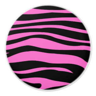 Hot Pink Black Zebra Animal Print Pattern Ceramic Knob