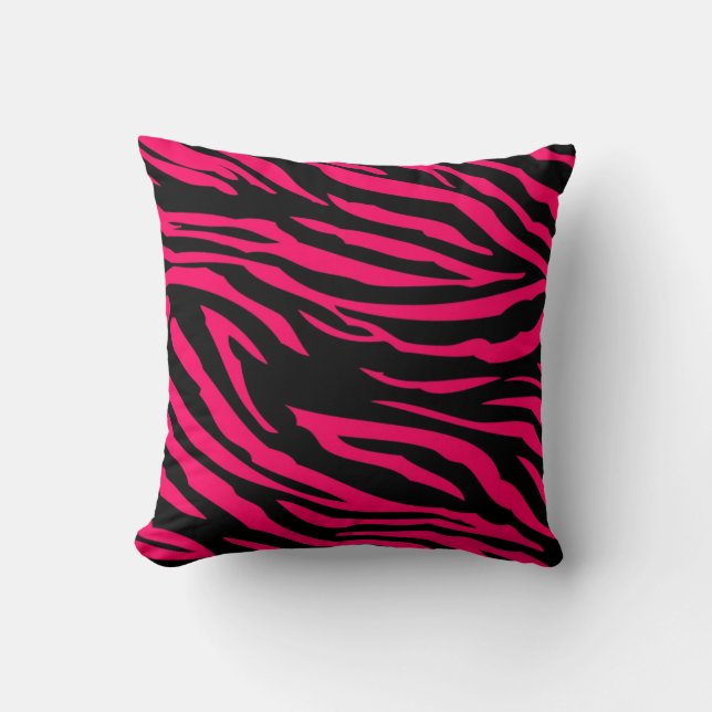 Hot Pink Black Zebra Print Couch Throw Pillow (Front)