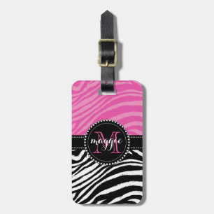 Hot Pink & Black Zebra Print Monogram girly2 Luggage Tag