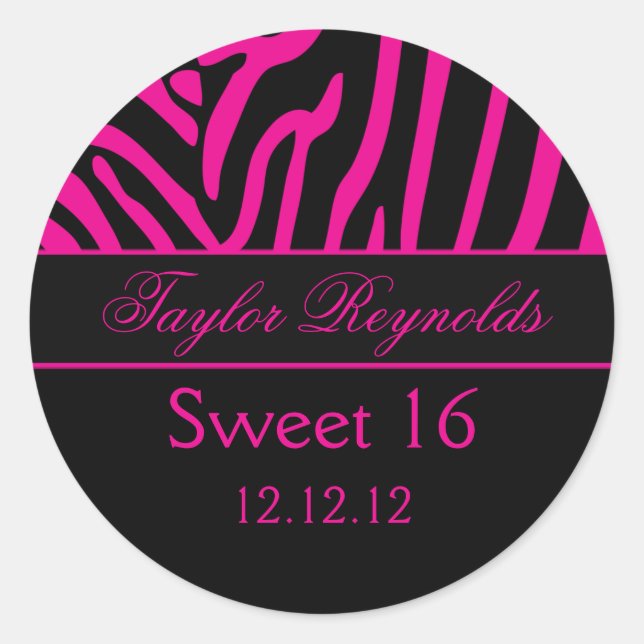 Hot Pink Black Zebra Sweet 16 Sticker (Front)