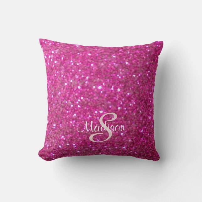 Hot Pink Bling Glittering template, customisable Cushion (Front)