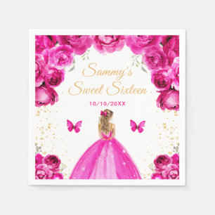 Hot Pink Blonde Hair Princess Sweet Sixteen Napkin