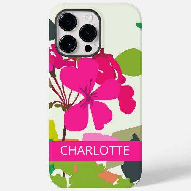  Hot Pink Blooming Geraniums Florist Custom Name  Case-Mate iPhone Case (Back)