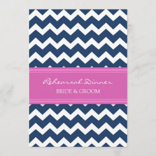 Hot Pink Blue Chevron Rehearsal Dinner Party Invitation