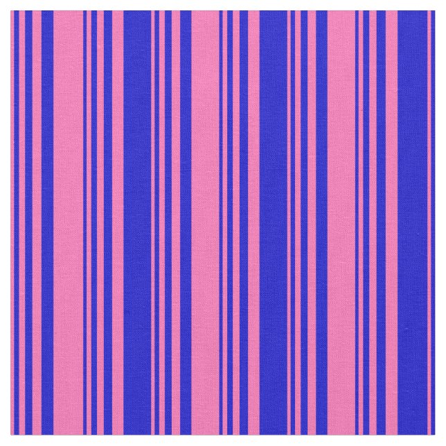 Hot Pink & Blue Coloured Lined/Striped Pattern Fabric (Close Up)