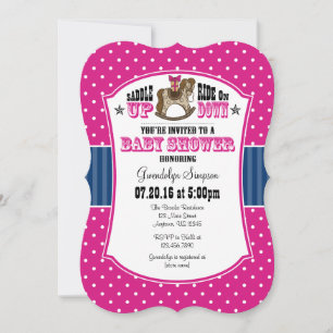 Hot Pink Blue Cowboy Baby Shower Invitation