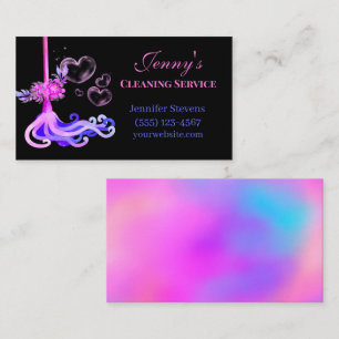 Hot Pink & Blue Floral Mop Cleaning Service Business Card