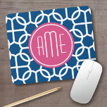 Hot Pink & Blue Geometric Pattern Monograms Mouse Pad<br><div class="desc">A bold,  graphic zig zag design in fresh,  cheerful colours. If you need to adjust the monogram,  click on the customise it button and make changes.</div>