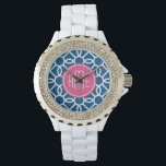 Hot Pink & Blue Geometric Pattern Monograms Watch<br><div class="desc">A bold,  graphic zig zag design in fresh,  cheerful colours. If you need to adjust the monogram,  click on the customise it button and make changes.</div>