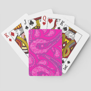 Hot Pink Blue Paisley Print Summer Fun Girly Playing Cards