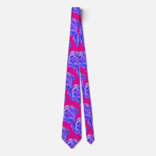 Hot Pink Blue Purple Floral Rose Modern Colourful Tie