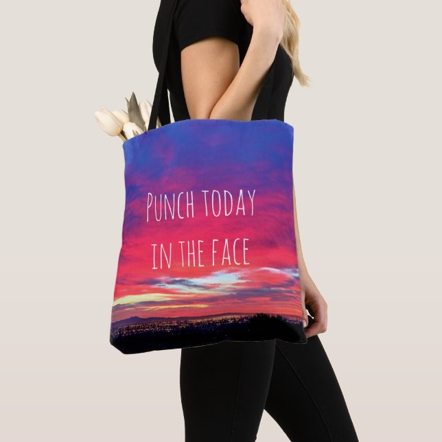 Hot Pink Blue Sunset Punch Today In The Face Bold Tote Bag (Close Up)