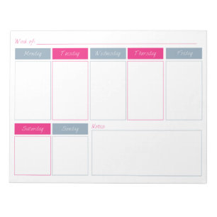 Hot Pink & Blue Weekly Planner Tear Off Notepad