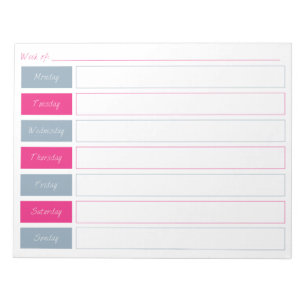 Hot Pink & Blue Weekly Planner Tear Off Notepad