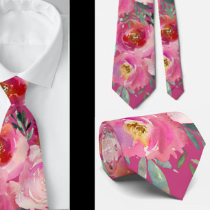 Hot Pink Blush Light Pretty Roses Floral Neck Tie