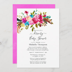 Hot-Pink Boho Chic Drive By Bridal or Baby Shower Invitation