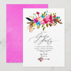 Hot-Pink Boho Chic Floral Garden Party Invitation
