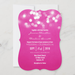 Hot Pink Bokeh Glitter Lights Wedding Invitation