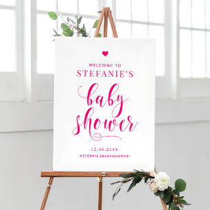 Hot Pink Bold Calligraphy Baby Shower Welcome Poster